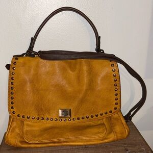 Chic Yellow Leather Shoulder/ Satchel Bag with Stud Accents